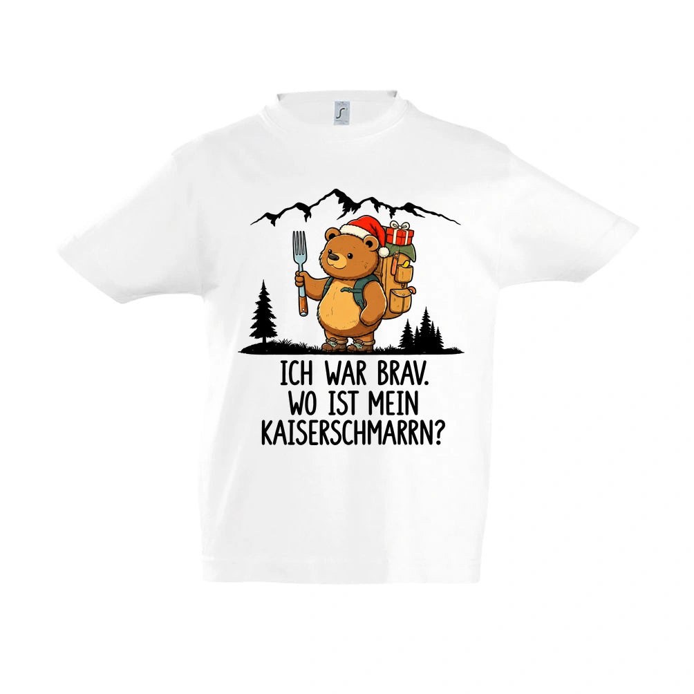 Ich war brav Kinder T-Shirt in White – Vorderansicht, Motiv mittig zwischen den Ärmelansätzen