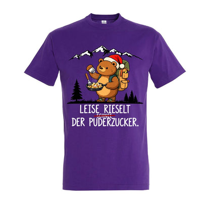 Puderzucker T-Shirt Unisex in Dark Purple – Vorderansicht mit Kaiserbär-Weihnachtsmotiv