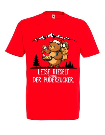 Puderzucker T-Shirt Unisex in Red – Vorderansicht mit Kaiserbär-Weihnachtsmotiv