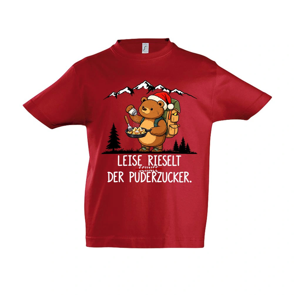 Puderzucker Kinder T-Shirt in Red – Vorderansicht, Motiv mittig zwischen den Ärmelansätzen