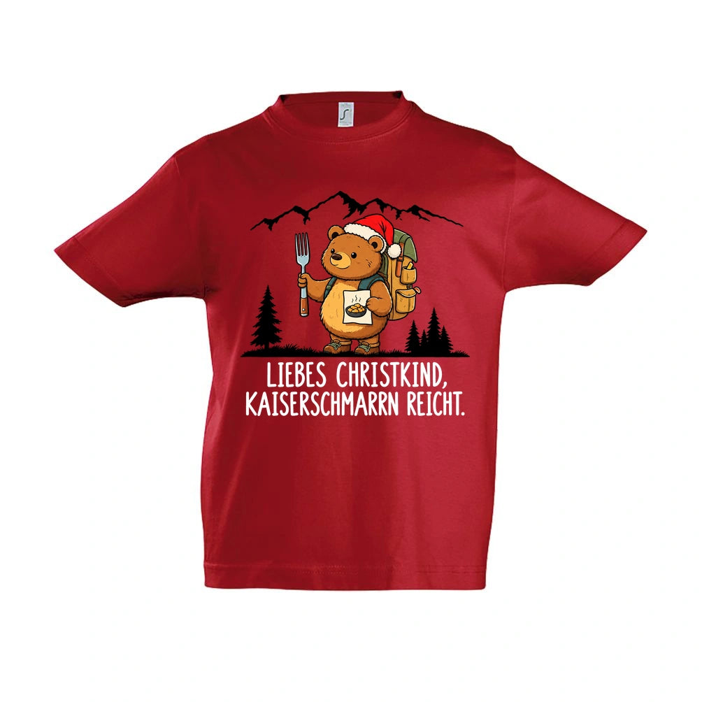 Liebes Christkind Kinder T-Shirt in Red – Vorderansicht, Motiv mittig zwischen den Ärmelansätzen