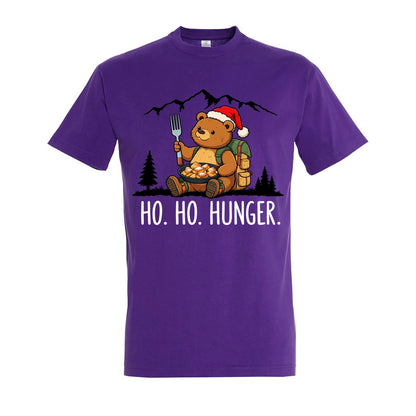 Ho Ho Hunger T-Shirt Unisex in Dark Purple – Vorderansicht mit Kaiserbär-Weihnachtsmotiv