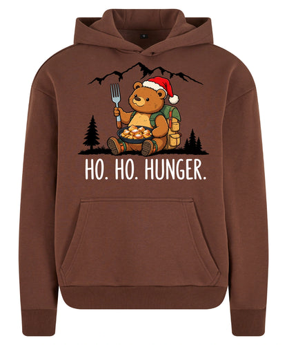 Ho Ho Hunger Hoodie in Chocolate Brown – Vorderansicht mit Kaiserbär-Weihnachtsmotiv