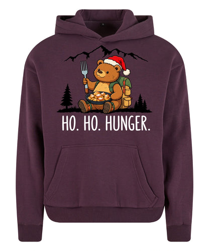 Ho Ho Hunger Hoodie in Plum Purple – Vorderansicht mit Kaiserbär-Weihnachtsmotiv