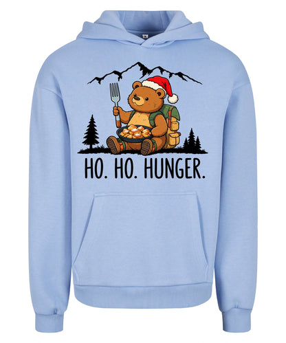 Ho Ho Hunger Hoodie in Powder Blue – Vorderansicht mit Kaiserbär-Weihnachtsmotiv