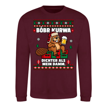 Bóbr Kurwa – Dichter als mein Damm – Christmas Sweater Unisex in Burgundy – Vorderansicht, großer Frontdruck