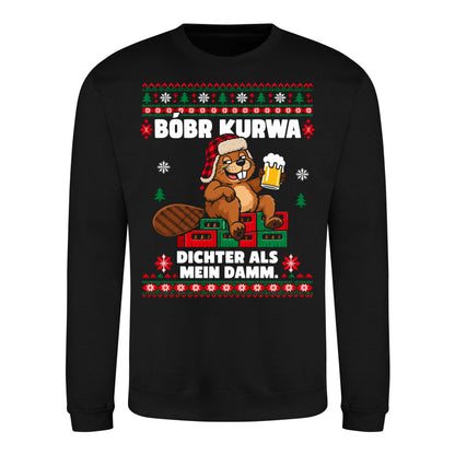Bóbr Kurwa – Dichter als mein Damm – Christmas Sweater Unisex in Deep Black – Vorderansicht, großer Frontdruck