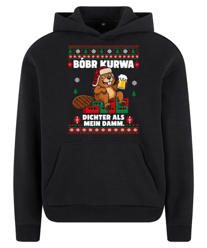 Bóbr Kurwa – Dichter als mein Damm – Christmas Hoodie Unisex in Black – Vorderansicht, großer Frontdruck