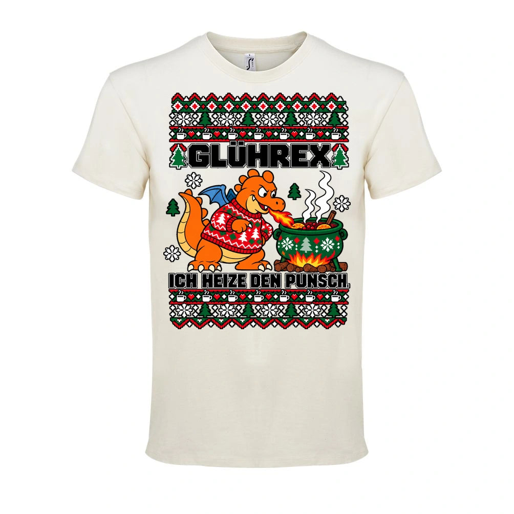 Glührex – T-Shirt Unisex in Natural – Vorderansicht, großer Frontdruck