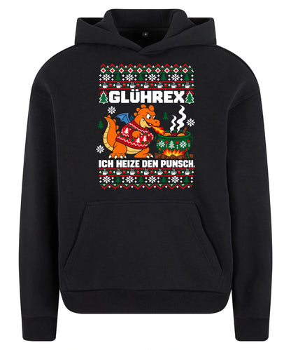 Glührex – Christmas Hoodie Unisex in Black – Vorderansicht, großer Frontdruck