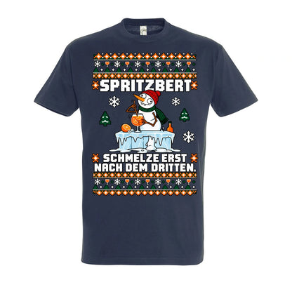 Spritzbert – T-Shirt Unisex in Navy – Vorderansicht, großer Frontdruck