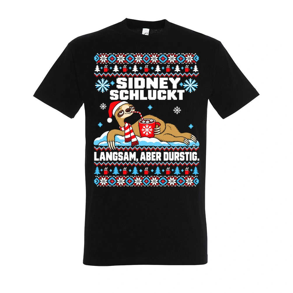 Sidney schluckt – T-Shirt Unisex in Deep Black – Vorderansicht, großer Frontdruck