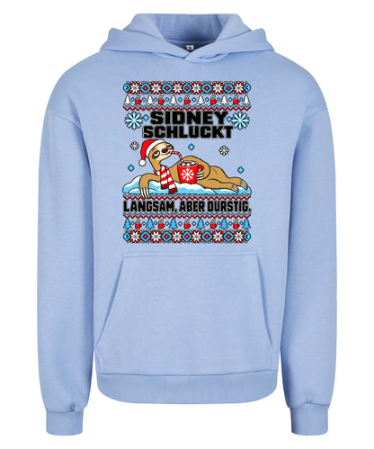 Sidney schluckt – Christmas Hoodie Unisex in Powder Blue – Vorderansicht, großer Frontdruck