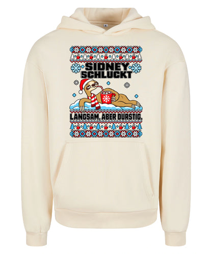 Sidney schluckt – Christmas Hoodie Unisex in White Sand – Vorderansicht, großer Frontdruck
