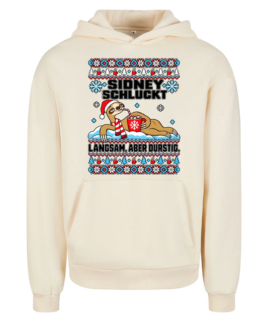 Sidney schluckt – Christmas Hoodie Unisex in White Sand – Vorderansicht, großer Frontdruck