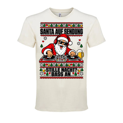 Santa auf Sendung – T-Shirt Unisex in Natural – Vorderansicht, großer Frontdruck