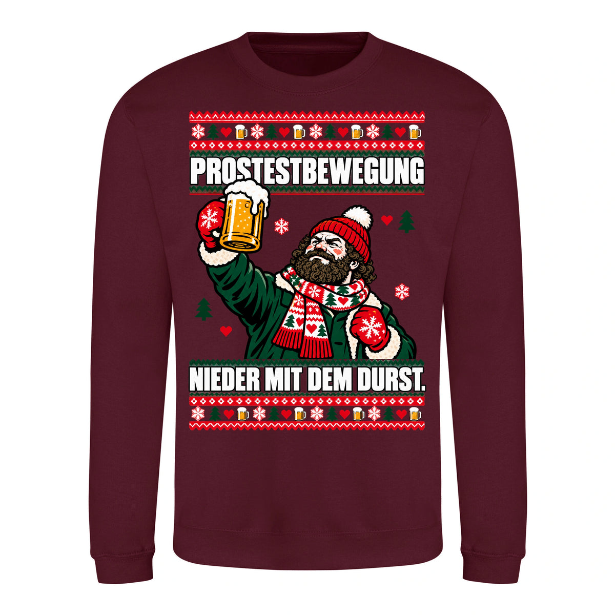 Prostestbewegung – Christmas Sweater Unisex in Burgundy – Vorderansicht, großer Frontdruck