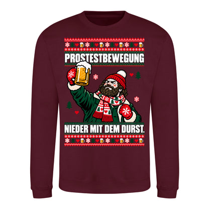 Prostestbewegung – Christmas Sweater Unisex in Burgundy – Vorderansicht, großer Frontdruck