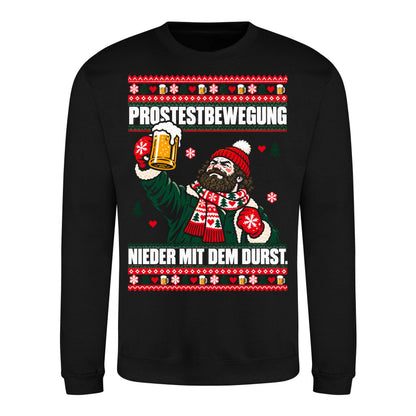 Prostestbewegung – Christmas Sweater Unisex in Deep Black – Vorderansicht, großer Frontdruck