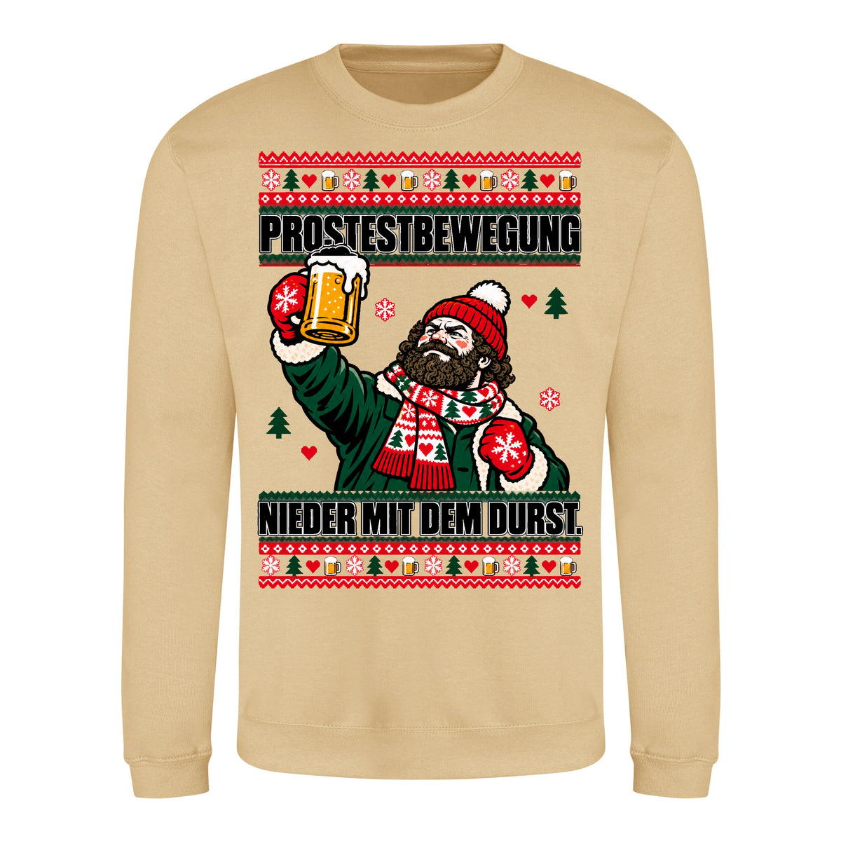 Prostestbewegung – Christmas Sweater Unisex in Desert Sand – Vorderansicht, großer Frontdruck