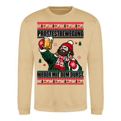 Prostestbewegung – Christmas Sweater Unisex in Desert Sand – Vorderansicht, großer Frontdruck