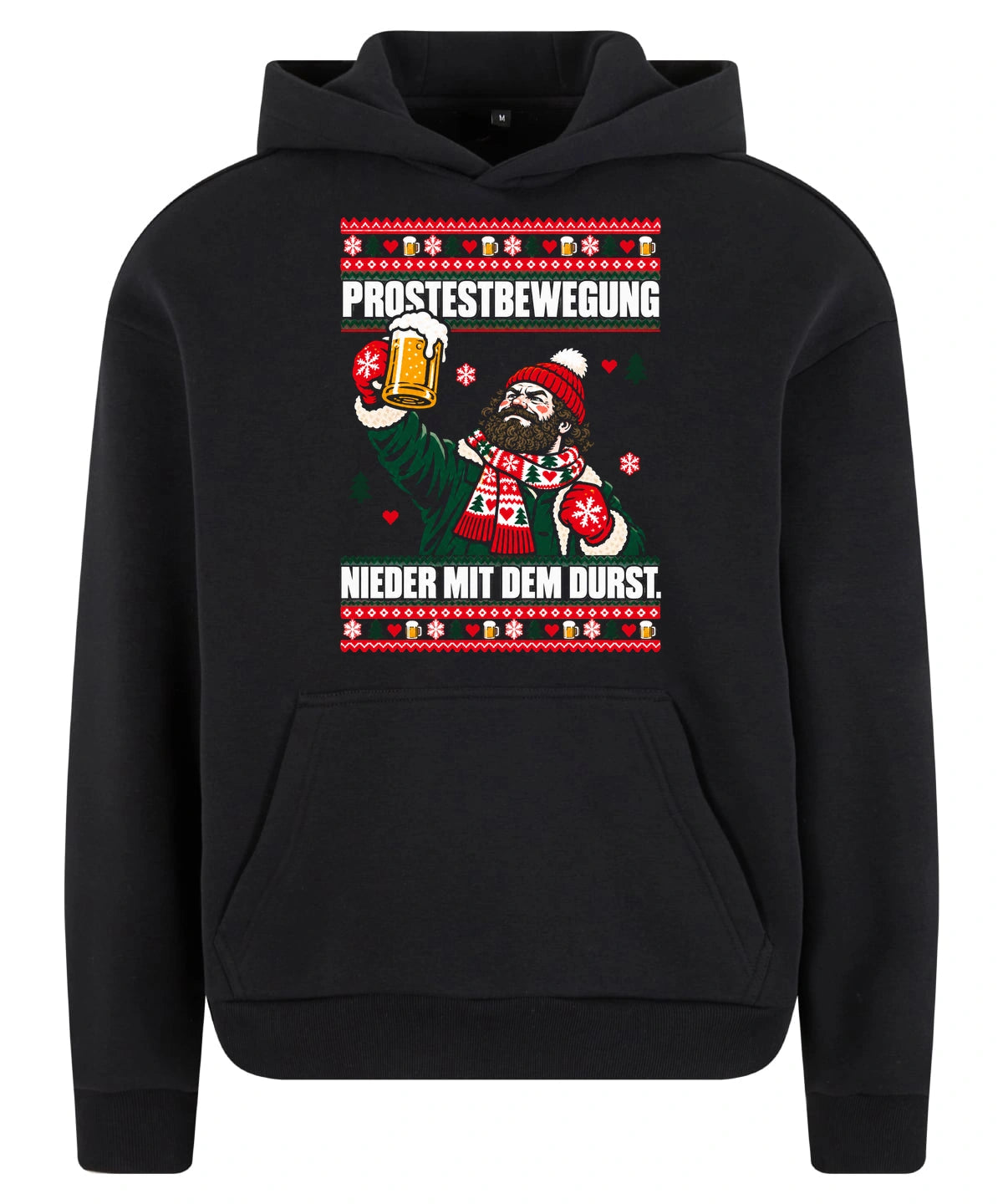 Prostestbewegung – Christmas Hoodie Unisex in Black – Vorderansicht, großer Frontdruck
