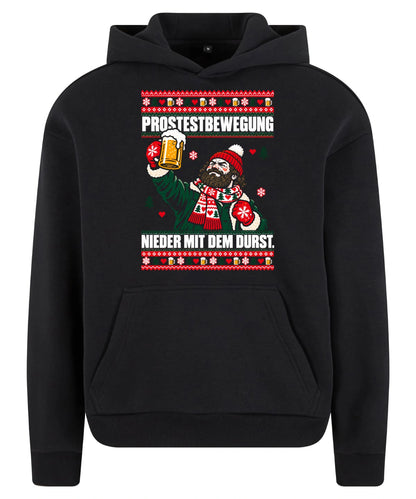 Prostestbewegung – Christmas Hoodie Unisex in Black – Vorderansicht, großer Frontdruck
