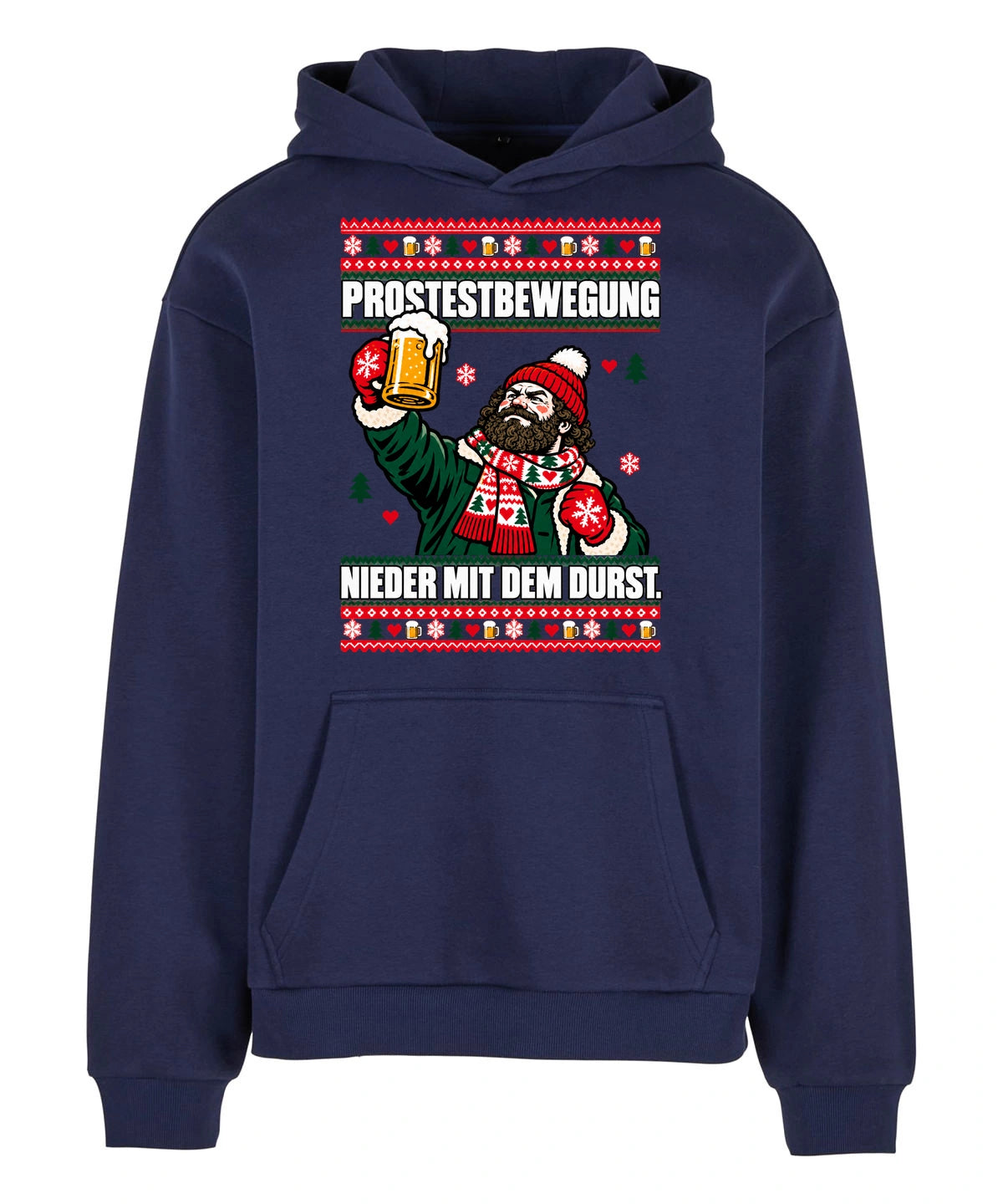 Prostestbewegung – Christmas Hoodie Unisex in Navy – Vorderansicht, großer Frontdruck