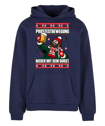 Prostestbewegung – Christmas Hoodie Unisex in Navy – Vorderansicht, großer Frontdruck
