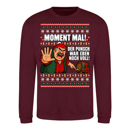 Moment mal! – Christmas Sweater Unisex in Burgundy – Vorderansicht, großer Frontdruck