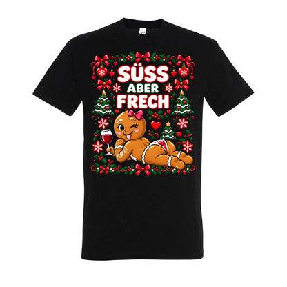 Süß aber frech T-Shirt Unisex in Deep Black – Vorderansicht mit großem Weihnachtsmotiv