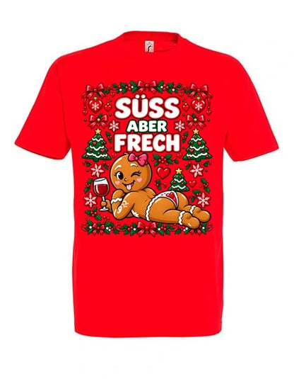 Süß aber frech T-Shirt Unisex in Red – Vorderansicht mit großem Weihnachtsmotiv