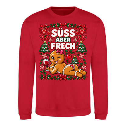 Süß aber frech Sweater in Fire Red – Vorderansicht mit großem Weihnachtsmotiv