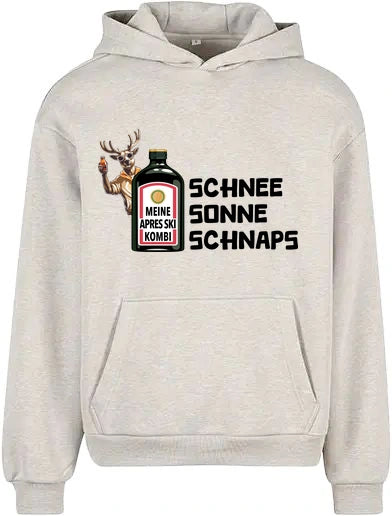 Meine Apres Ski Kombi Hoodie in Light Grey – Vorderansicht mit dem Motiv Meine Apres Ski Kombi.