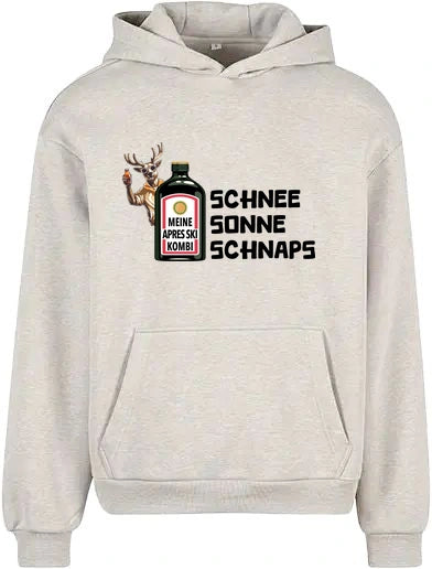 Meine Apres Ski Kombi Hoodie in Light Grey – Vorderansicht mit dem Motiv Meine Apres Ski Kombi.