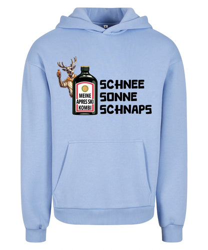 Meine Apres Ski Kombi Hoodie in Powder Blue – Vorderansicht mit dem Motiv Meine Apres Ski Kombi.