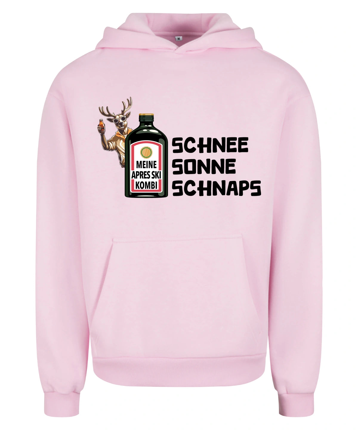 Meine Apres Ski Kombi Hoodie in Soft Pink – Vorderansicht mit dem Motiv Meine Apres Ski Kombi.