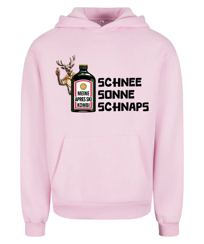 Meine Apres Ski Kombi Hoodie in Soft Pink – Vorderansicht mit dem Motiv Meine Apres Ski Kombi.