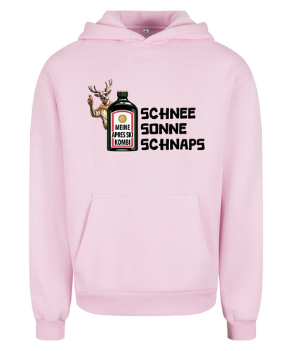 Meine Apres Ski Kombi Hoodie in Soft Pink – Vorderansicht mit dem Motiv Meine Apres Ski Kombi.
