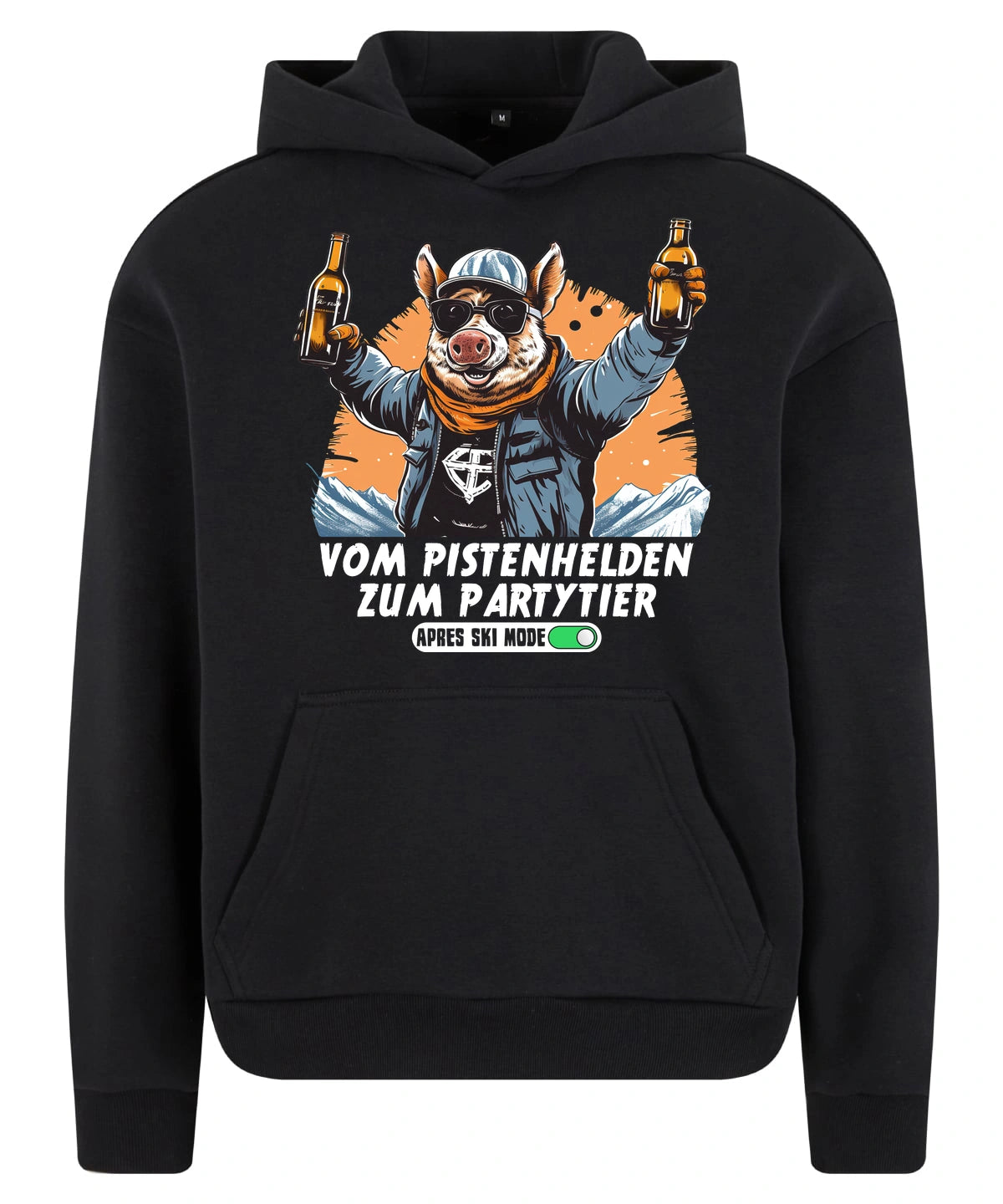 Pistenheld Hoodie in Black – Vorderansicht mit dem Motiv Pistenheld.