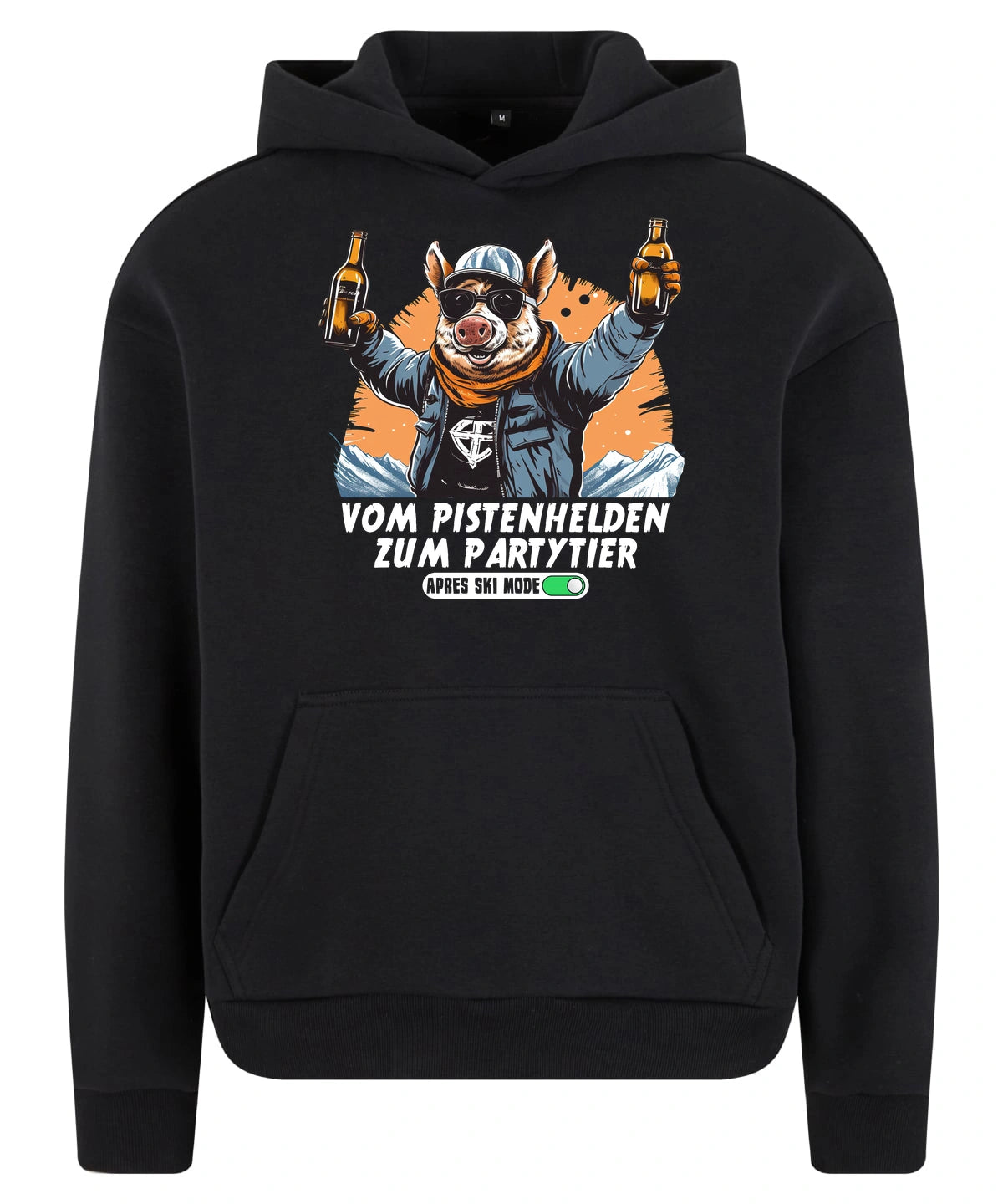 Pistenheld Hoodie in Black – Vorderansicht mit dem Motiv Pistenheld.