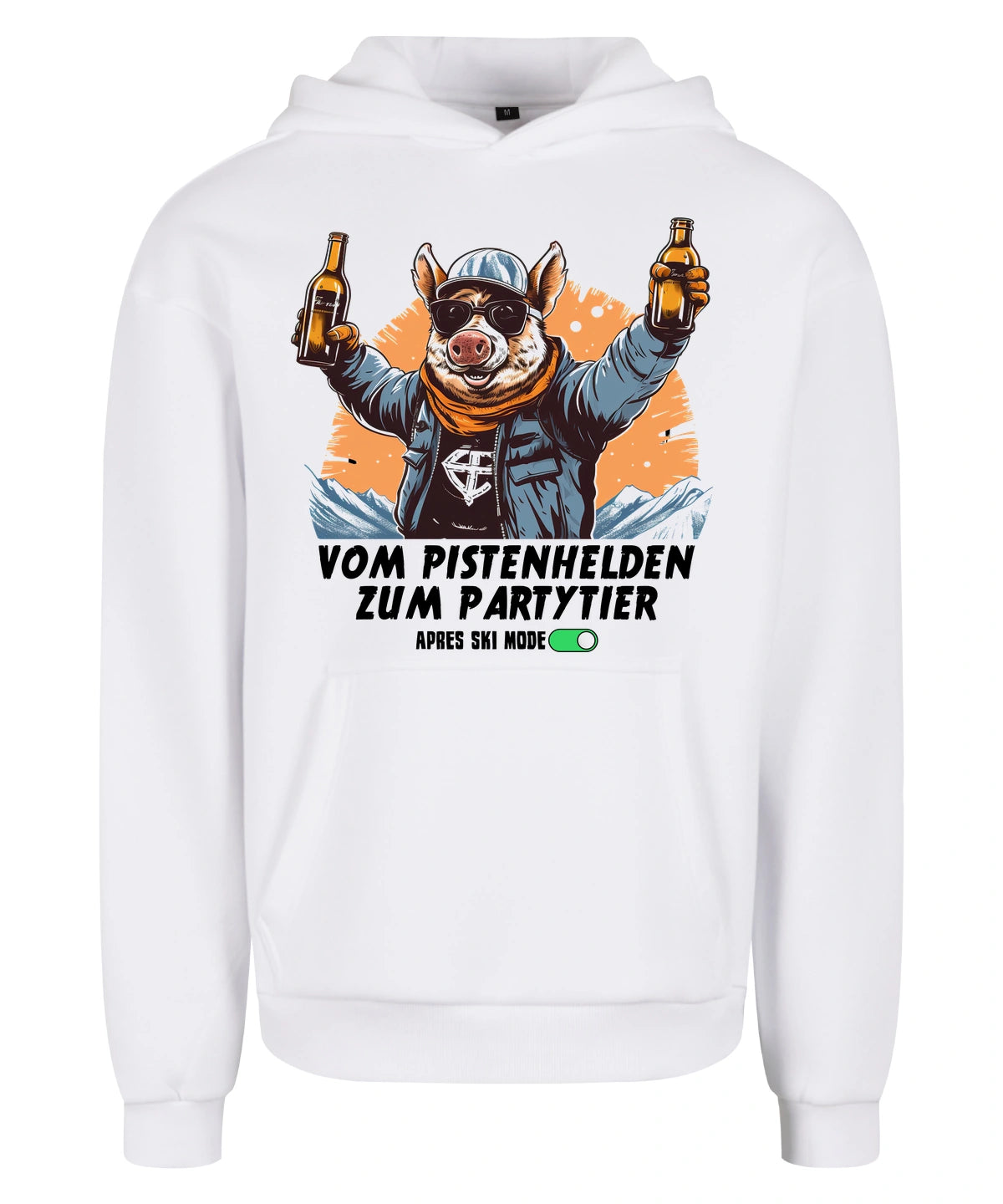 Pistenheld Hoodie in White – Vorderansicht mit dem Motiv Pistenheld.