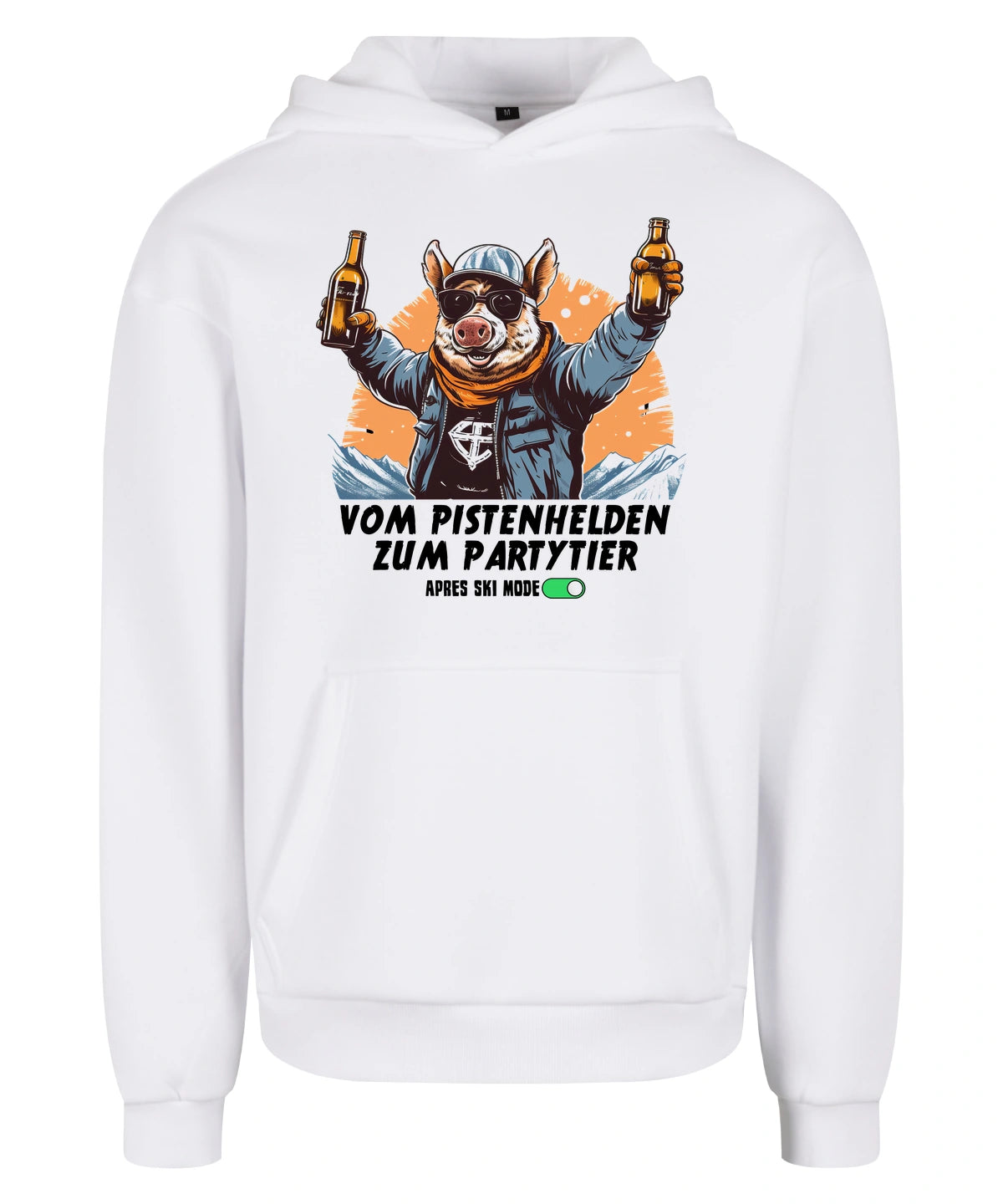 Pistenheld Hoodie in White – Vorderansicht mit dem Motiv Pistenheld.