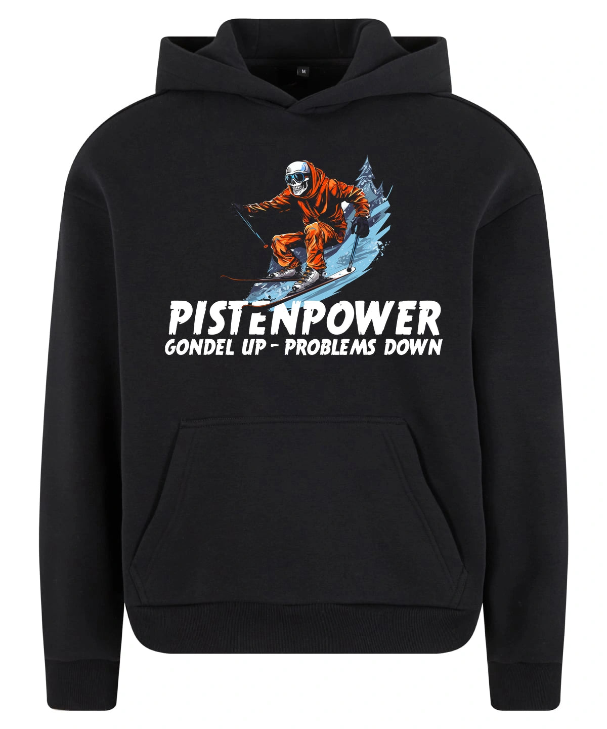 Pistenpower Hoodie in Black – Vorderansicht mit dem Motiv Pistenpower.