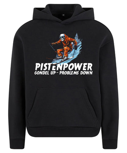 Pistenpower Hoodie in Black – Vorderansicht mit dem Motiv Pistenpower.