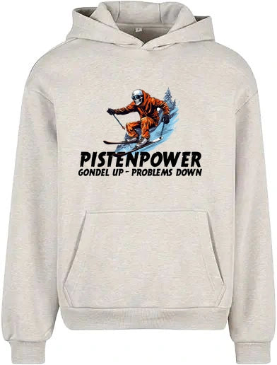 Pistenpower Hoodie in Light Grey – Vorderansicht mit dem Motiv Pistenpower.