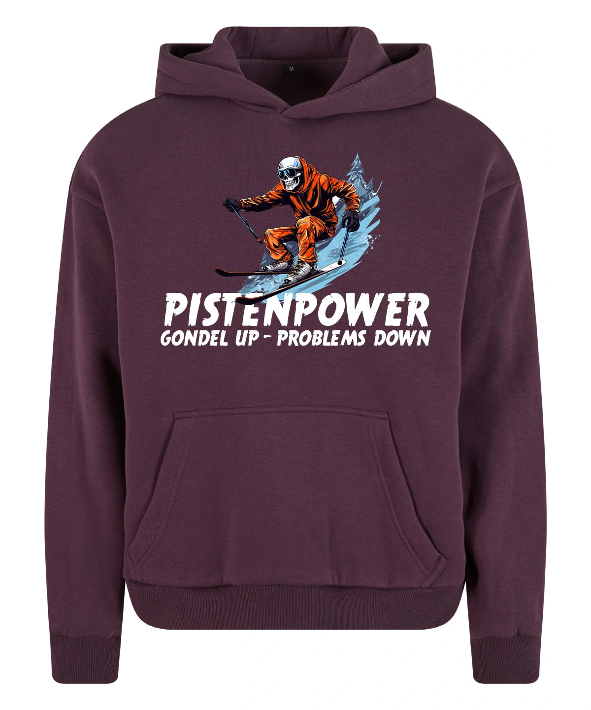 Pistenpower Hoodie in Plum Purple – Vorderansicht mit dem Motiv Pistenpower.