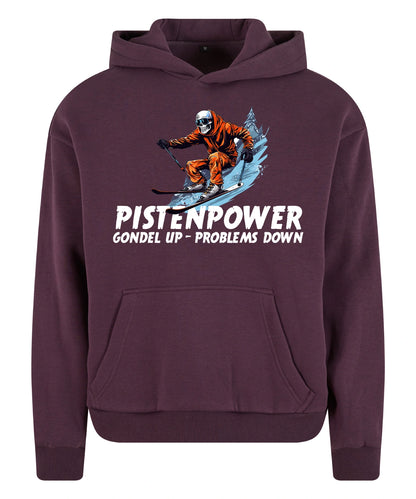 Pistenpower Hoodie in Plum Purple – Vorderansicht mit dem Motiv Pistenpower.