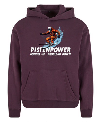 Pistenpower Hoodie in Plum Purple – Vorderansicht mit dem Motiv Pistenpower.