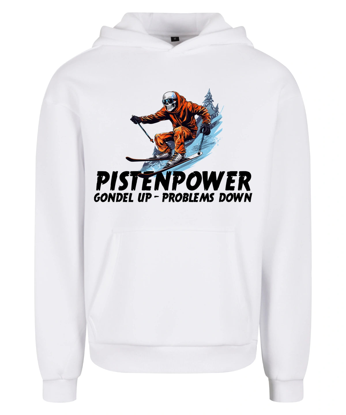 Pistenpower Hoodie in White – Vorderansicht mit dem Motiv Pistenpower.